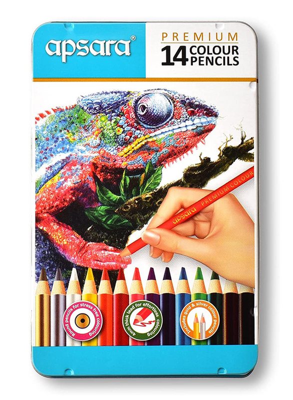 Apsara 14-Piece Color Pencil Metal Box Set, Multicolour