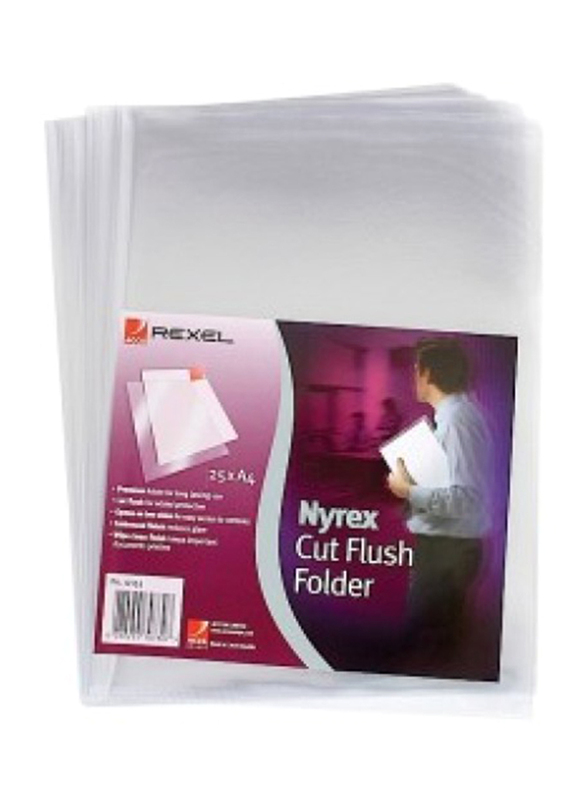 Rexel PFC/A4 Nyrex Cut Flush Embossed Folder, 25 Pieces, 12153, Clear