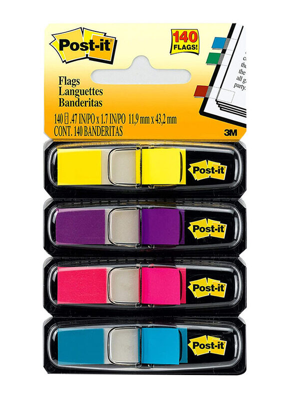 

Post-It 683 4AB Tape Flag Color in 1 Dispenser, 11.9 x 43.2mm, 4 x 35 Sheets, Multicolour