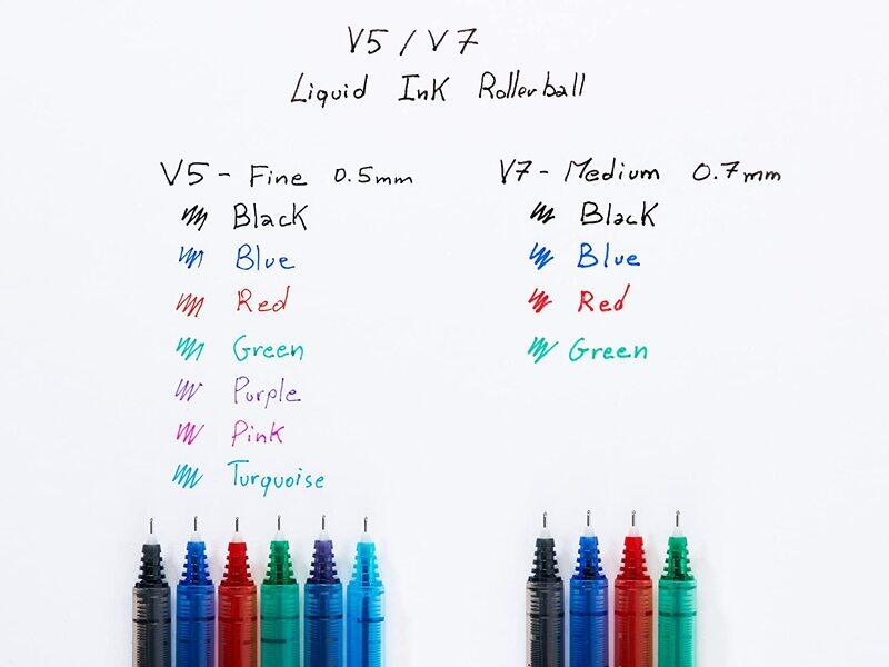 Pilot 4-Piece V5 Liquid Ink Rollerball Pen, 0.5mm, Multicolour