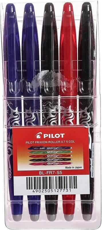 Pilot 5-Piece Frixion Erasable Roller Pen, 0.7mm, Assorted