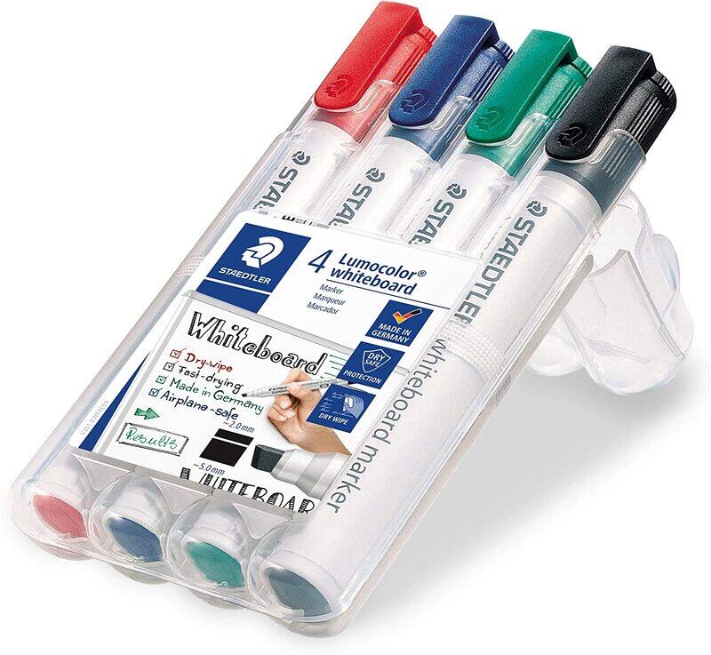 Staedtler 4-Piece Lumocolor Whiteboard Marker with Chisel Tip, 351 B, Multicolour