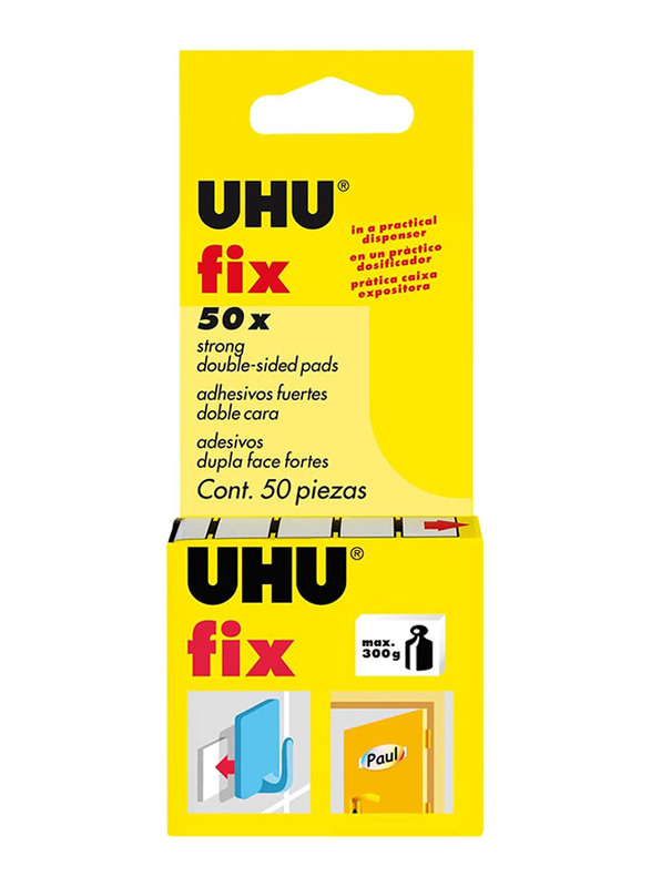 UHU Fix Mounting Double Sided Foam Tape Pads, 50 Pads, White