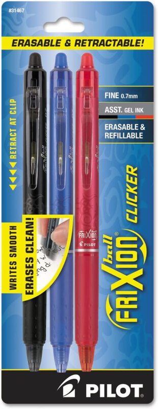 Pilot Retractable Gel Pens Erasable, 0.7mm, 31467, Multicolour