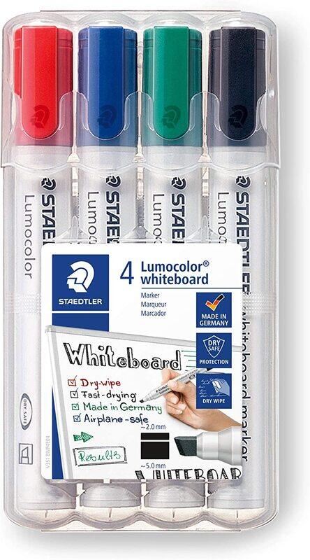 Staedtler 4-Piece Lumocolor Whiteboard Marker with Chisel Tip, 351 B, Multicolour