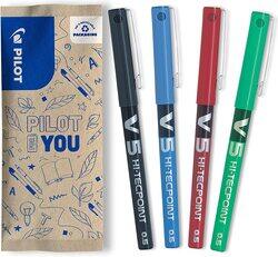 Pilot 4-Piece V5 Liquid Ink Rollerball Pen, 0.5mm, Multicolour