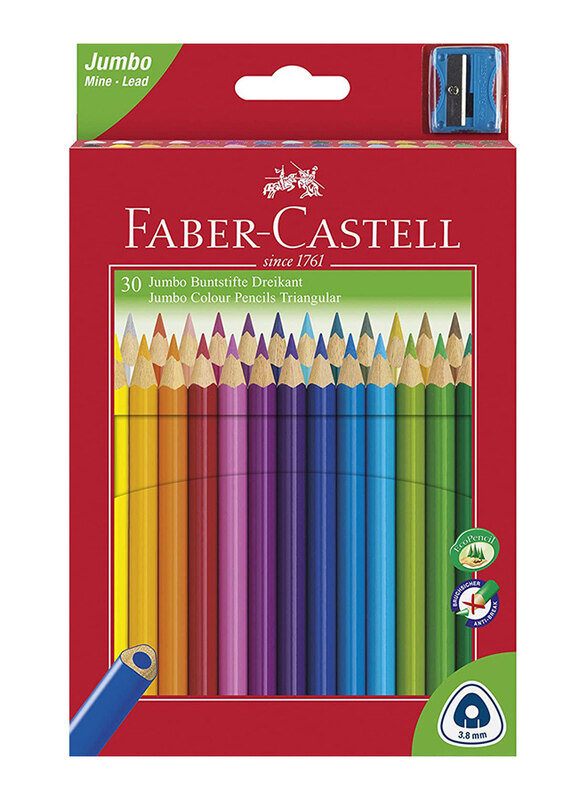 

Faber-Castell 30-Piece Triangular Jumbo Colour Pencil Set with Sharpener, Multicolour