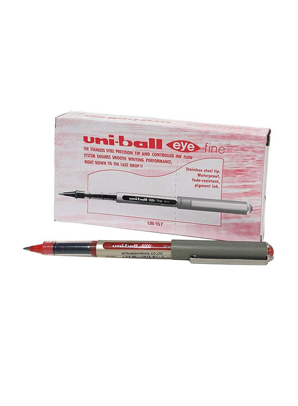 Uniball 12-Piece UB-157 Rollerball Pen Set, 0.7mm, Red