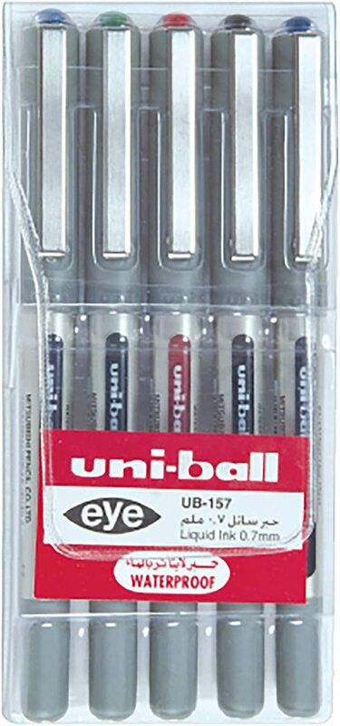 Uniball 5-Piece Eye Fine Rollerball Pen Set, 0.7mm, MI-UB157-05C, Multicolour