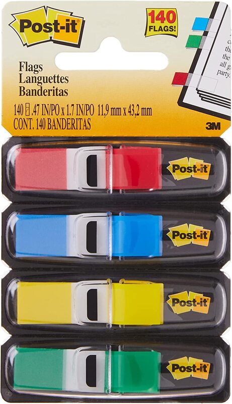 Post-It 683-4 Tape Flags, 11.9 x 43.2mm, 4 x 35 Sheets, Multicolour