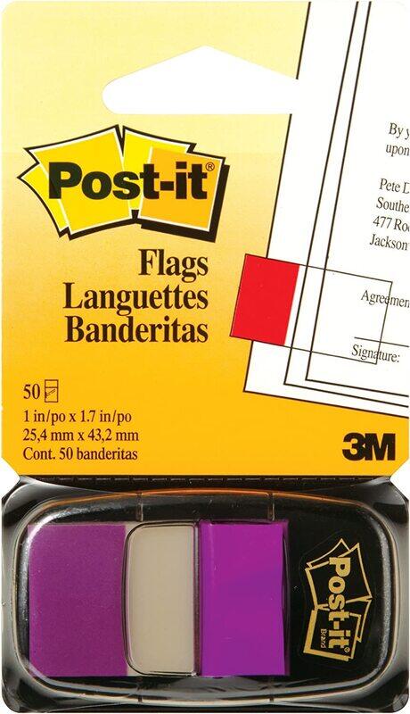 Post-it 680-8 Flags Sticky Notes, 2.54 x 4.32cm, 50 Sheets, Purple