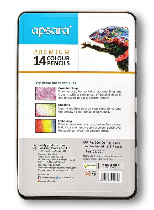 أبسارا 14 قطعة صندوق معدني لأقلام رصاص ملونة متعدد الألوان