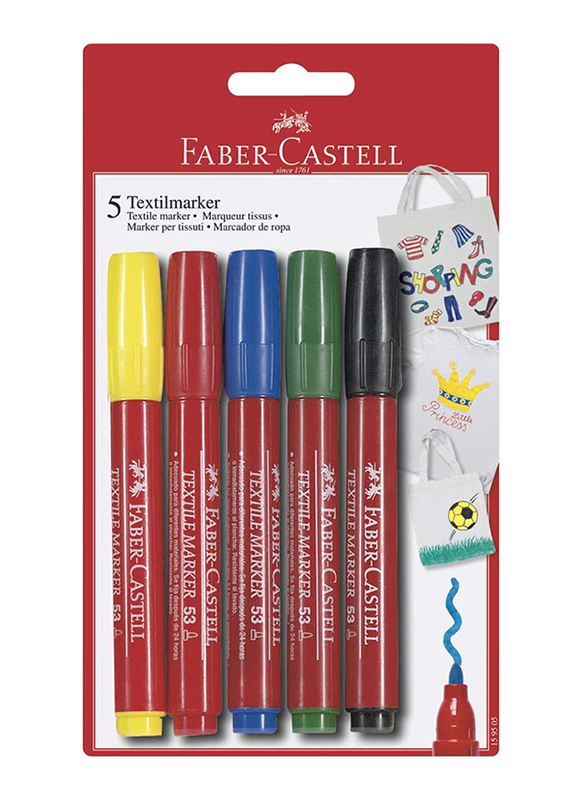 Faber-Castell 5-Piece Textile Color Marker, Multicolor