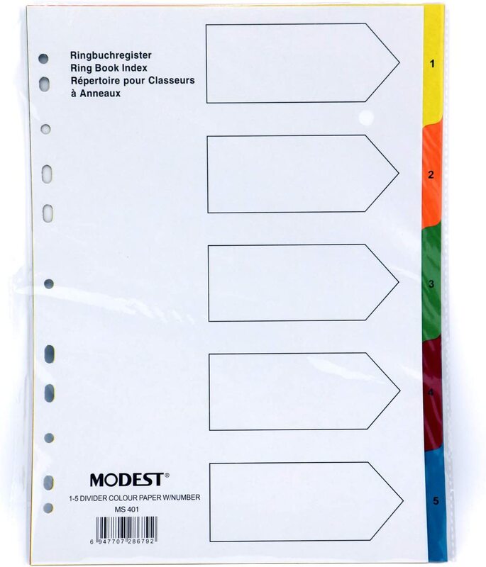 Modest Paper Divider A4 1-15 Colour with Number, MS401, 10 sets, Multicolour
