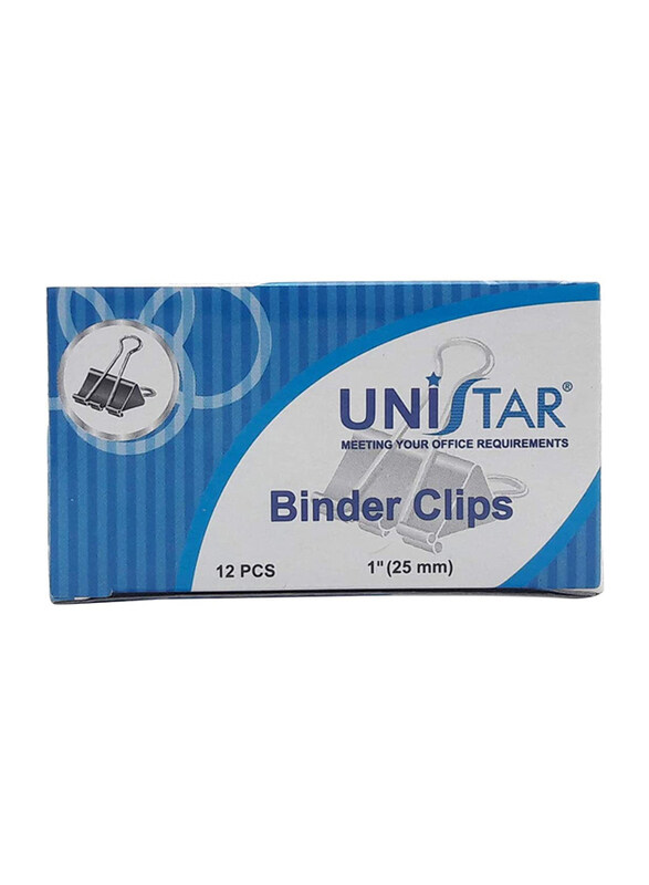 

Unistar Binder Clips, 12 Piece, Black/Silver