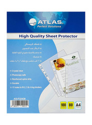 Atlas A4 Glass Clear Pocket Protector Box, 80 Micron, 100 Pieces, Clear
