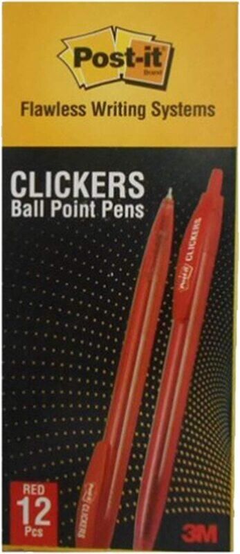 

Post-it 12-Piece Retractable Clickers Ball Pen, 0.7mm, Red