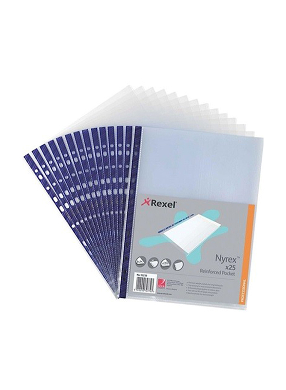 Rexel NPR/A4 Reinforced Pockets Embossed Top Opening, 100 Pieces, 12231, Clear/Blue
