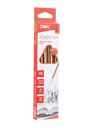 Deli U505 HB Graphite Pencil with Eraser, 12 Pieces, Brown