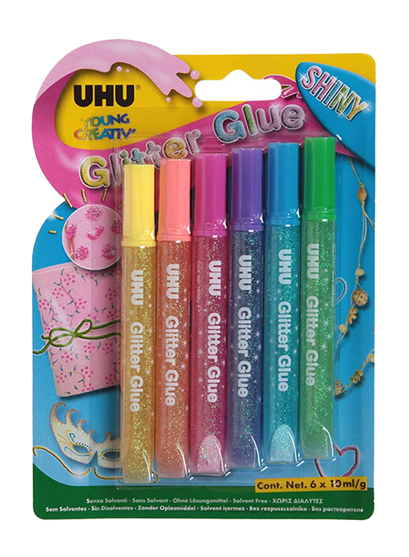 UHU Glitter Glue Set, 6 x 10ml, Multicolor