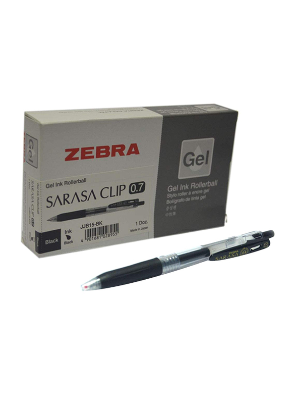 زيبرا مجموعة أقلام ساراسا كليب جل إنك دوارة من 12 قطعة ، 0.7 ملم أسود