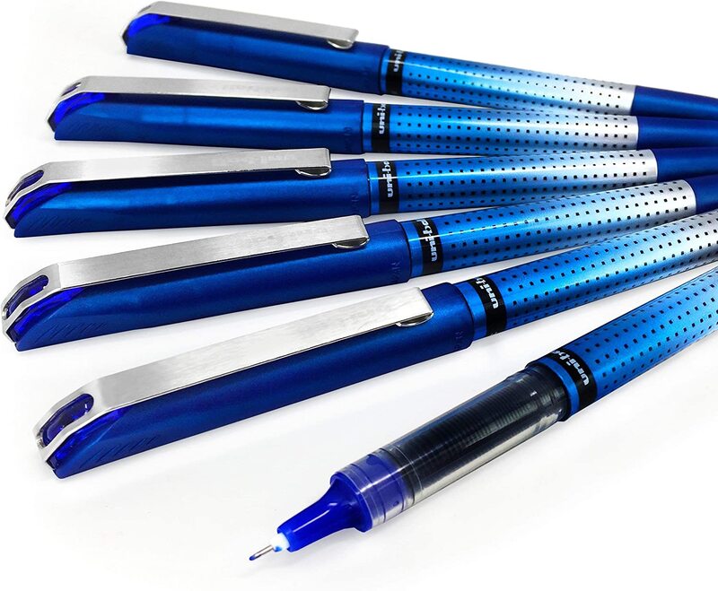 Uniball 6-Piece Vision Needle Rollerball Pen, 0.5mm, Blue
