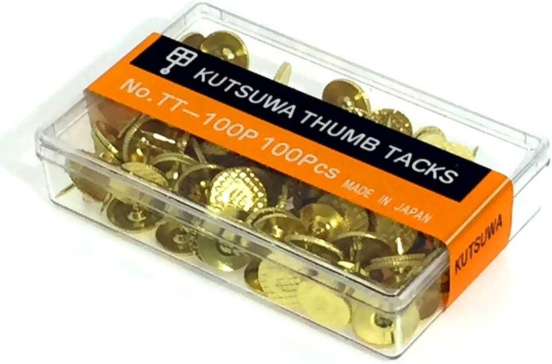 Kutsuwa No.TT-100P Golden Plated Metal Thumb Tack, 100 Piece, Gold