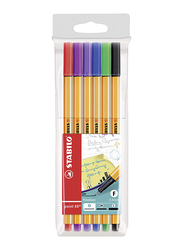 Stabilo 6-Piece Fineliner Rollerball Pen, 0.4mm, Multicolor