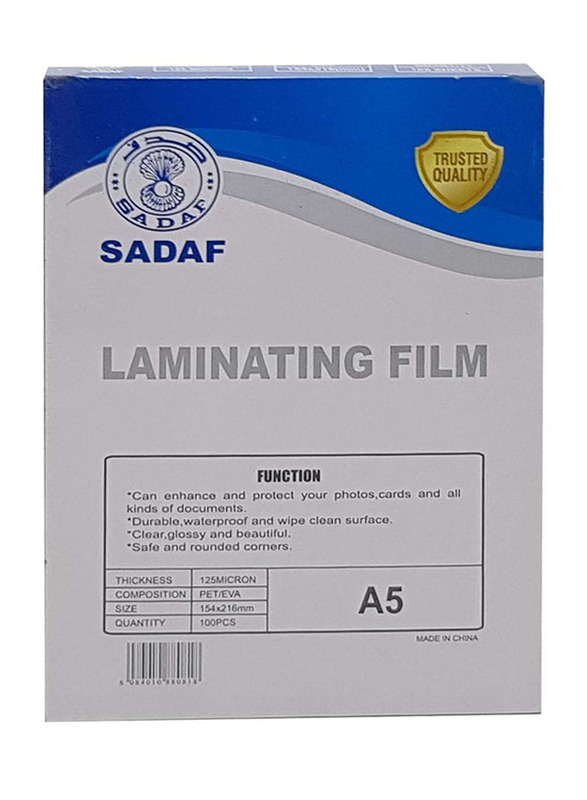 Sadaf SDF-125A5 Laminating Film, A5 Size 125 Micron, Clear