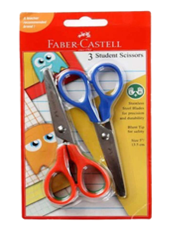 Faber-Castell Student Scissors in Blister Card, 3 Pieces, Assorted