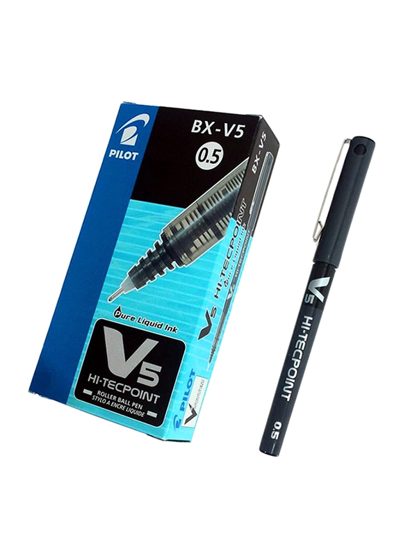 Pilot 12-Piece Bx-V5 Hi-Tecpoint Extra Fine Rollerball Pen, 0.5mm Set, Black