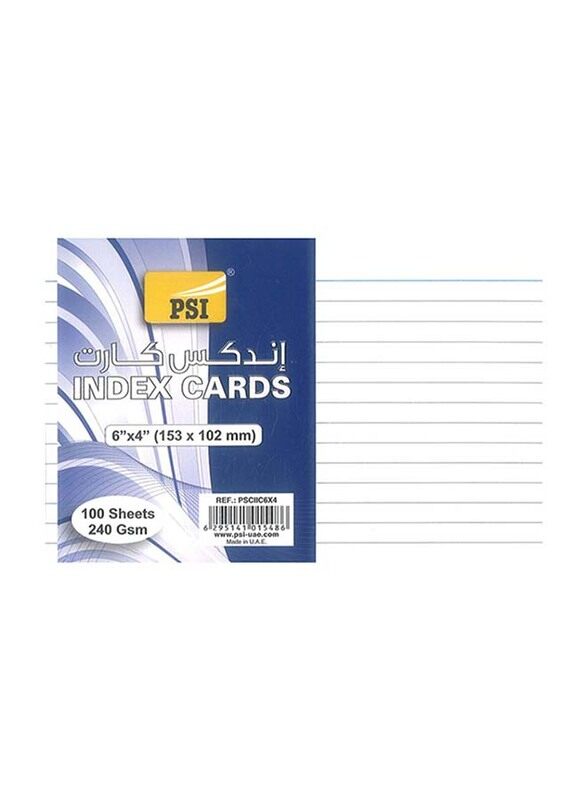 

PSI 240GSM Index Card, 15.2 x 10.2cm, 100 Sheets, White