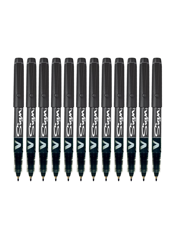 بايلوت قلم حبر جاف V مكون من 12 قطعة أسود