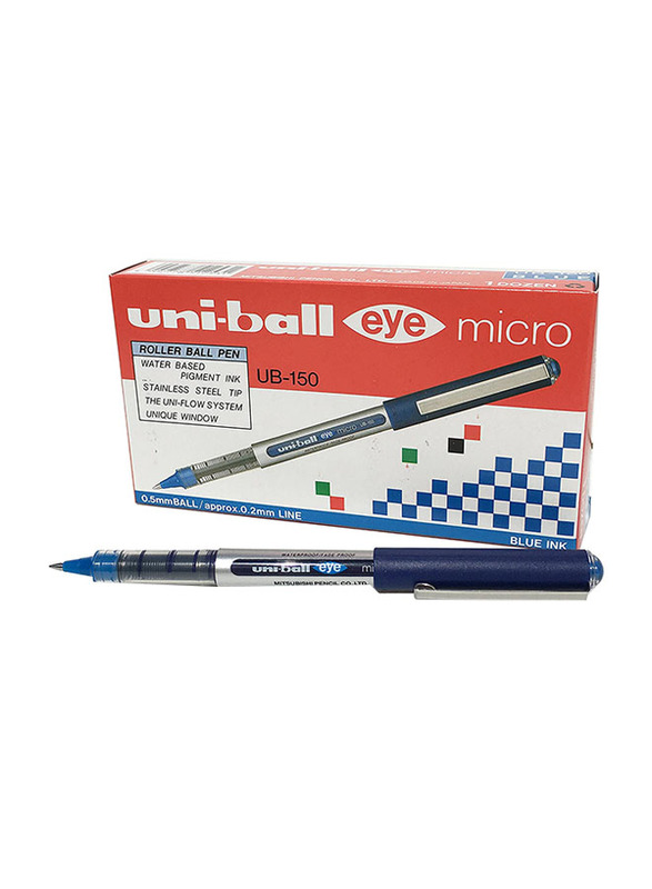 Uniball 12-Piece UB-150 Eye Micro Rollerball Pen Set, 0.5mm, 13097, Blue
