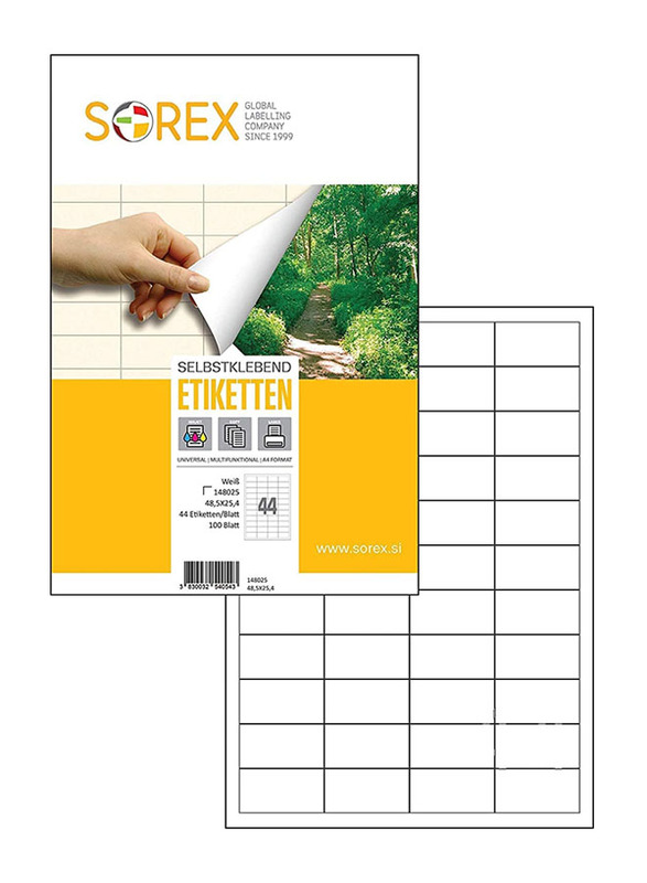 

Sorex Universal Self-Adhesive Labels, 100 Sheets, A4 Size, 148025, White