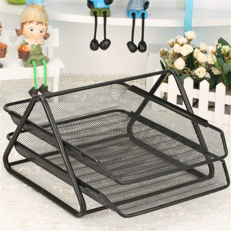 

YHDDGW Desk File Metal Two-layer Organizer, Black