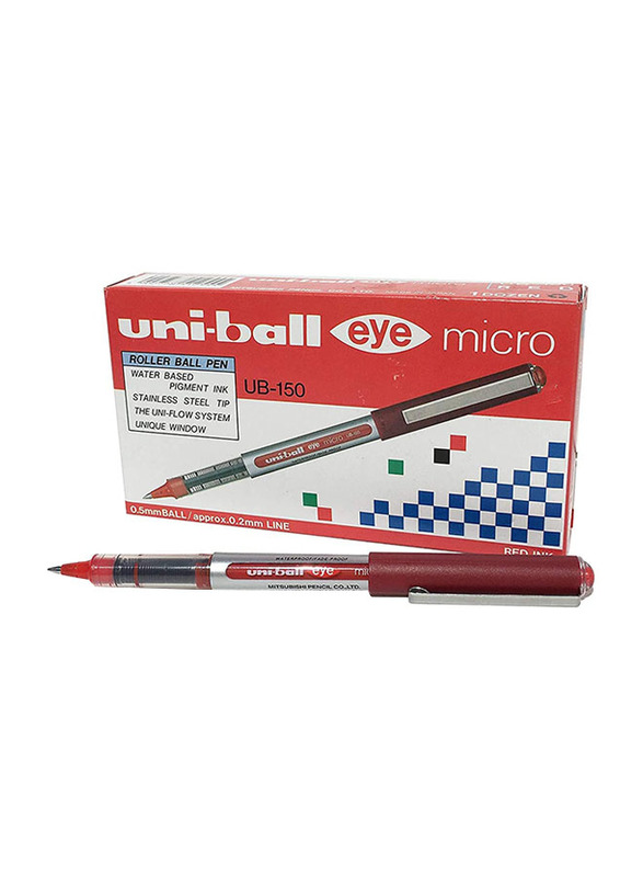 Uniball 12-Piece Eye Micro Rollerball Pen Set, 0.5mm, UB150, Red