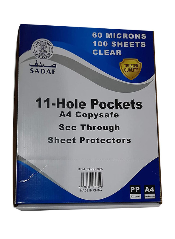 Sadaf Reinforcement Pocket Sheet Protector, A4 60 microns, 100 Sheet, Clear
