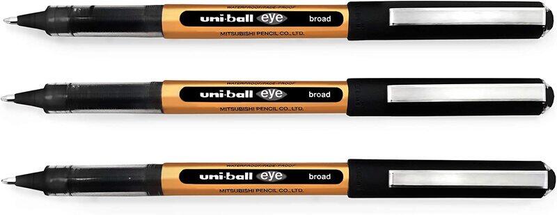 Uniball 3-Piece Eye UB-150-10 Broad Liquid Ink Rollerball Pens, 1.0mm, Black