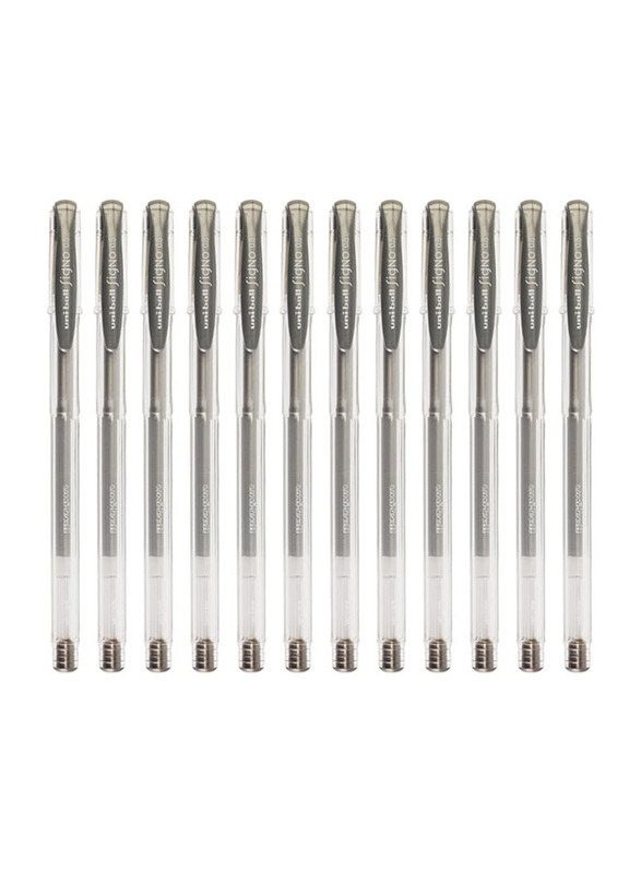 Uniball 12-Piece Signo Fine Gel Rollerball Pen Set, 0.8mm, UM 100 (08), Silver