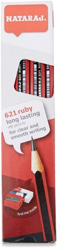 Nataraj 12-Piece 621 Ruby HB Pencils with Sharpener & Eraser, Red