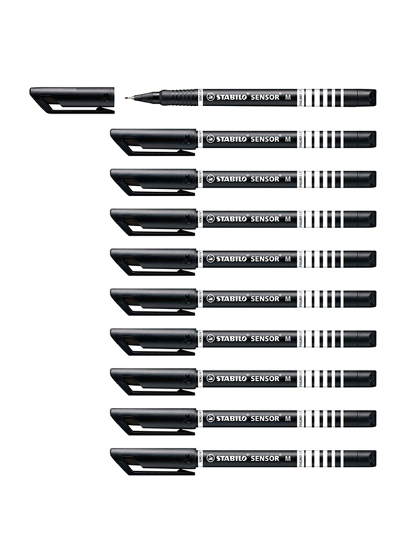 Stabilo 10-Piece Sensor M Fineliner Pen Set, Black