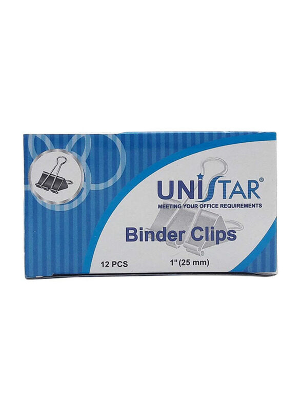 

Unistar Binder Clips, 25mm, 12 Pieces, Black/Silver