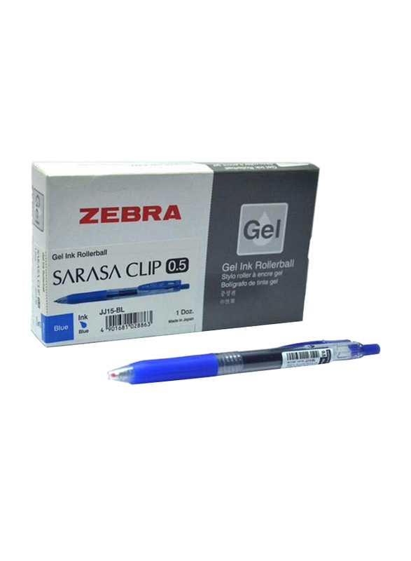 Zebra 12-Piece Sarasa Clip Gel Ink Rollerball Pen, 0.5mm, Blue