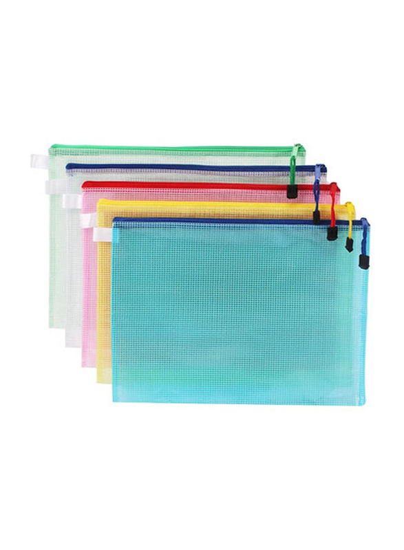 ستوبوك حقيبة منظم ملفات بسحاب بلاستيكي شبكي متين للمدرسة ، 5 قطع ، متعدد الألوان