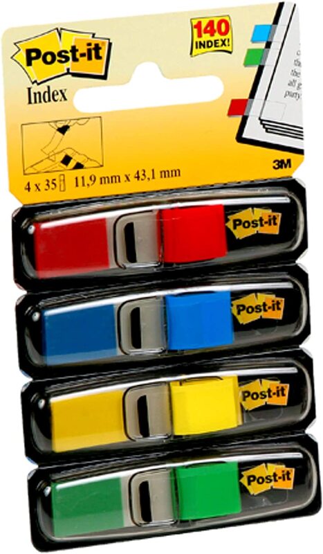 Post-It 683-4 Tape Flags, 11.9 x 43.2mm, 4 x 35 Sheets, Multicolour