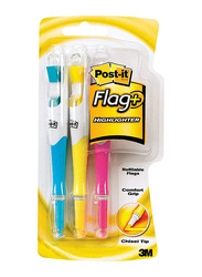 Post-It 3-Piece Highlighter with 50-Color Coordinated Flags Set, Yellow/Pink/Blue