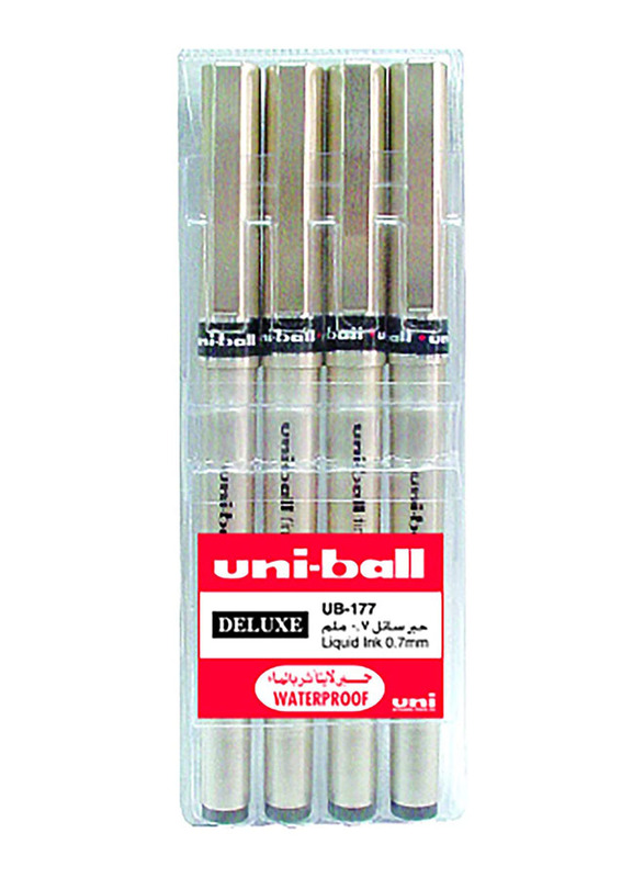 Uniball 4-Piece Pigment Ink Pen Set, 0.7mm, MI-UB177-04C, Silver
