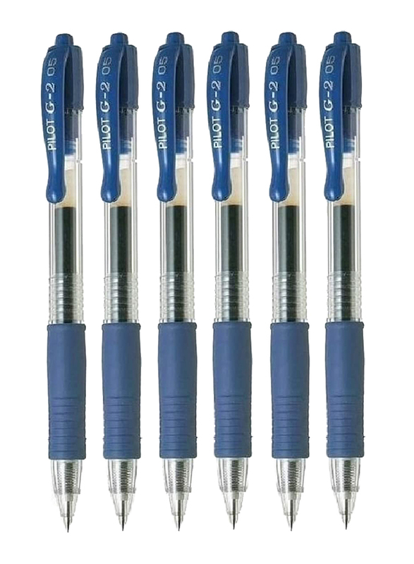 Pilot 6-Piece G2 Blue Extra Fine Gel Ink Pen Set, 0.5mm, Blue