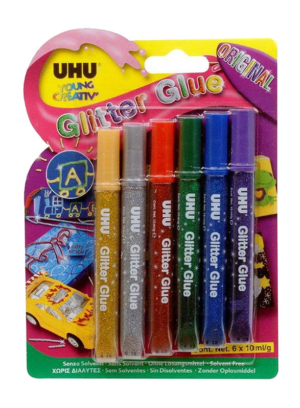 UHU Glitter Glue Set, 6 Pieces, Multicolour